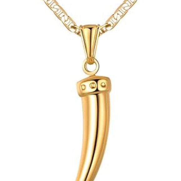 Neiman Marcus 18k Gold Plated 3MM With Shark Tooth Pendant Marina Chain Necklace - Picture 3 of 3